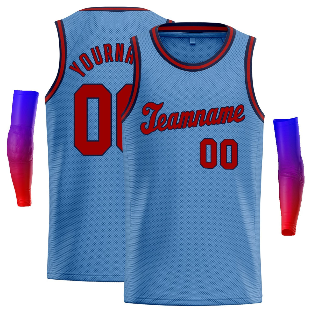 Custom Light Blue Navy-Red Classic Tops Athletic Basketball Jersey