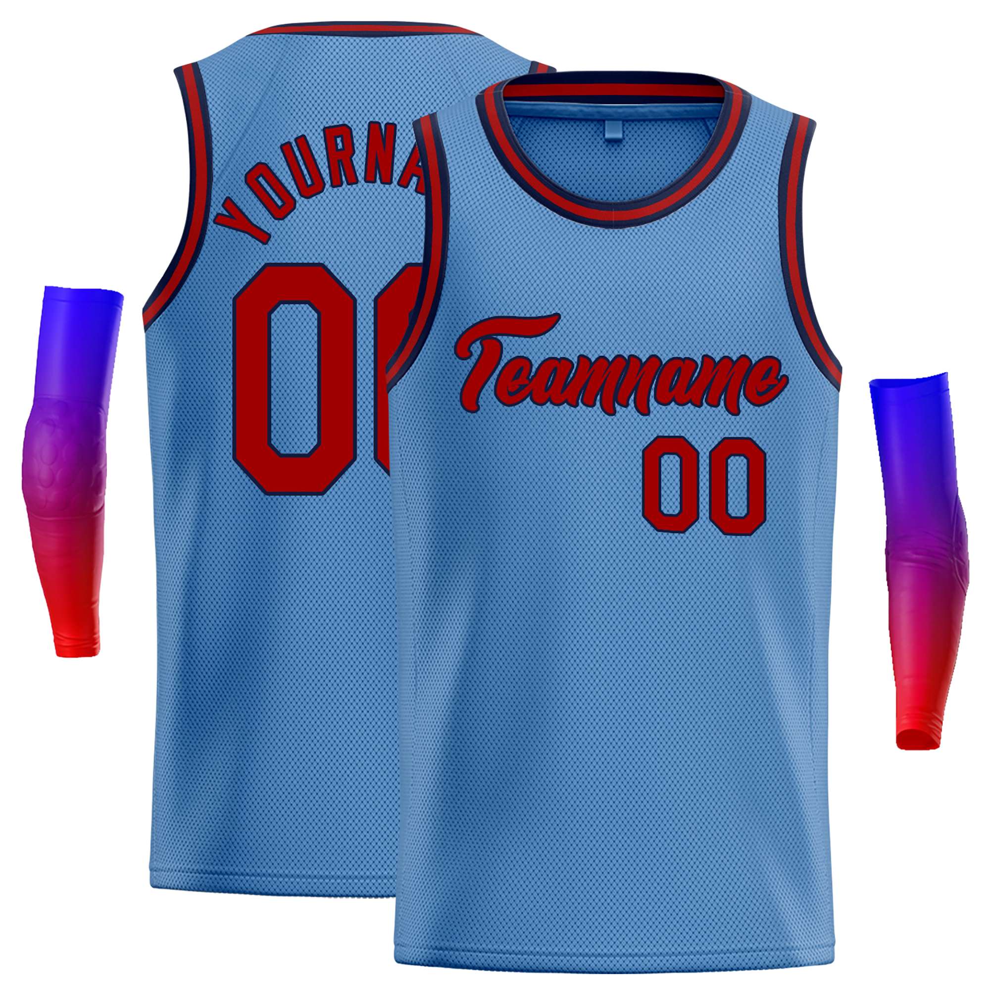 Custom Light Blue Red-Navy Classic Tops Casual Basketball Jersey