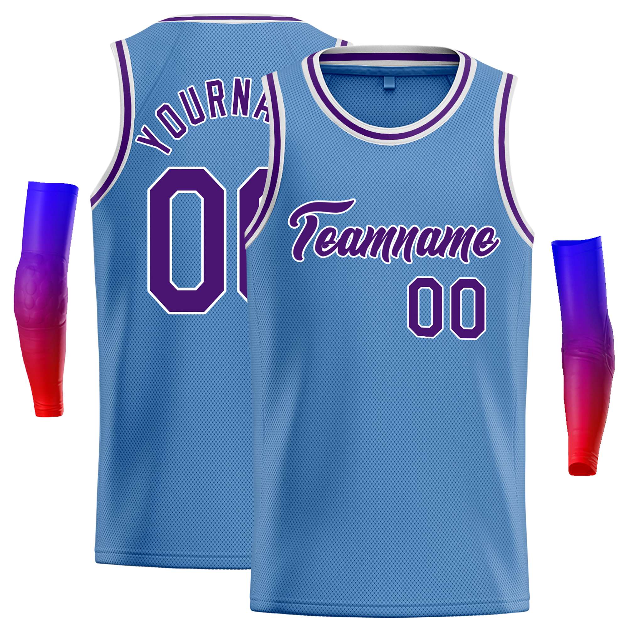 Custom Light Blue Purple-White Classic Tops Casual Basketball Jersey