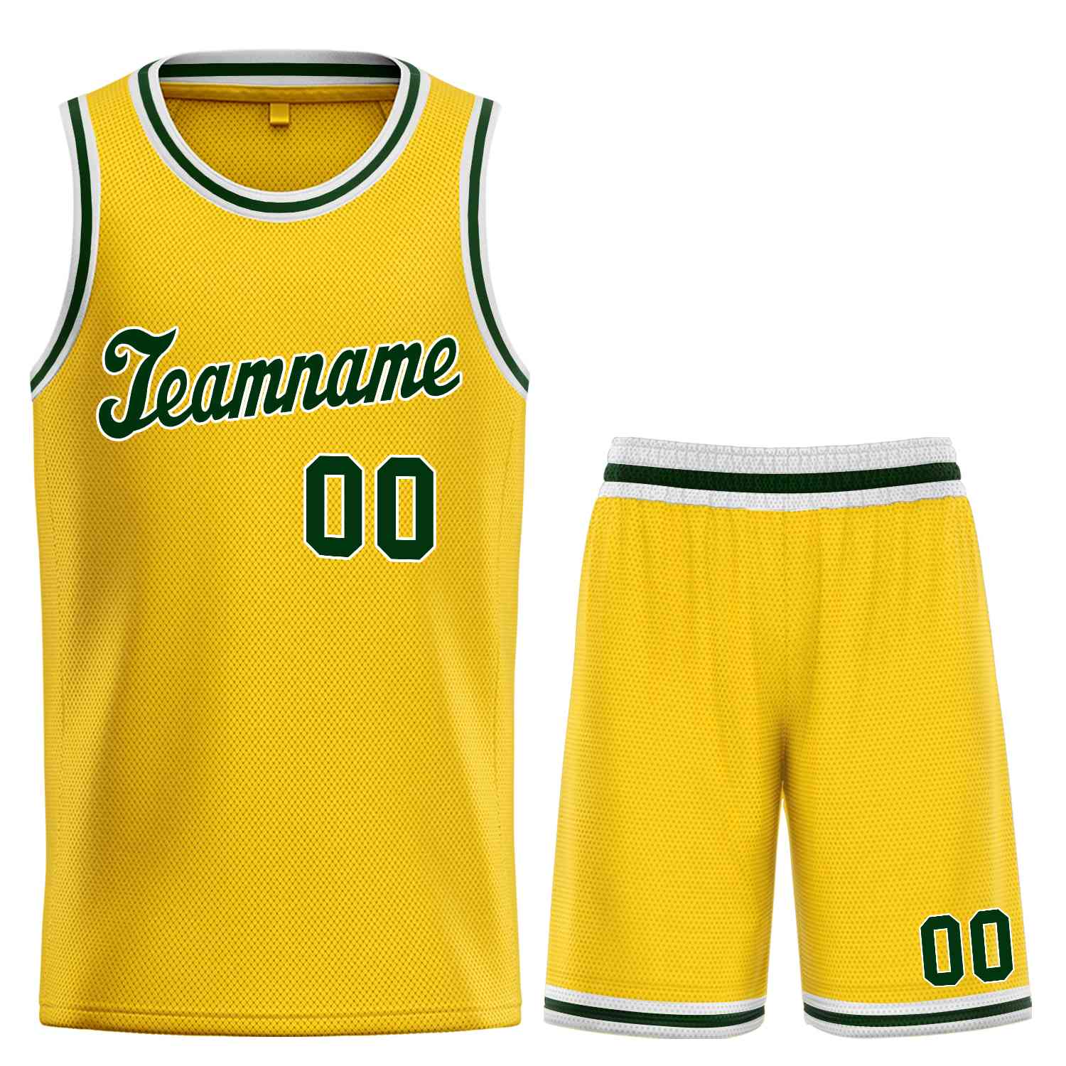 Custom Yellow Hunter Green-White Classic Sets Sports Uniform Basketball Jersey