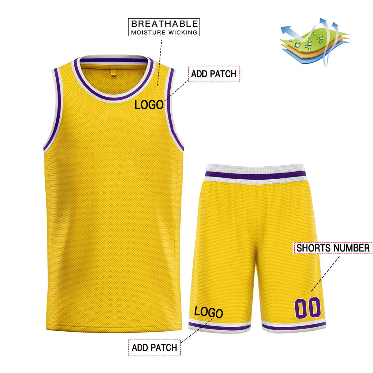 Custom Mamba Yellow Purple Classic Sets Basketball Jersey