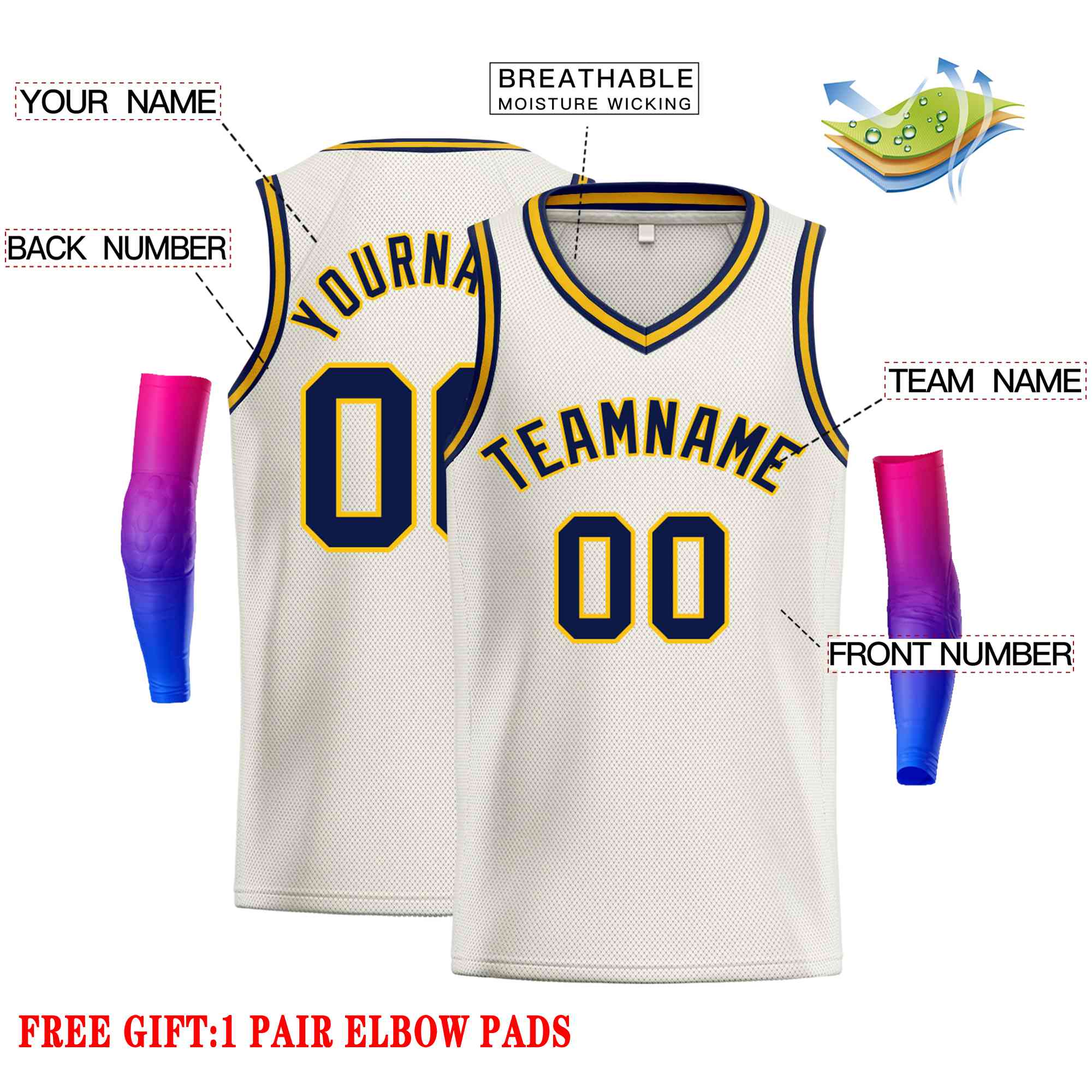 Custom Cream Navv-Yellow Classic Tops Men Casual Basketball Jersey
