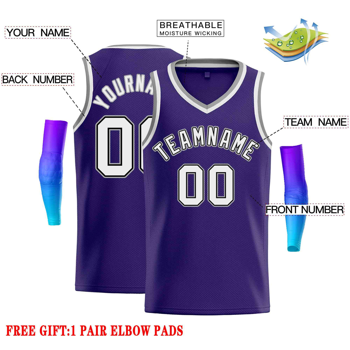 Custom Purple White-Gray Classic Tops Men Casual Basketball Jersey