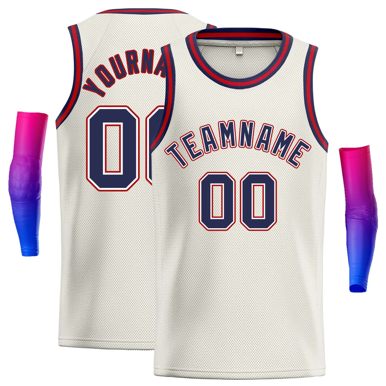 Custom Cream Navy-Red Classic Tops Casual Basketball Jersey