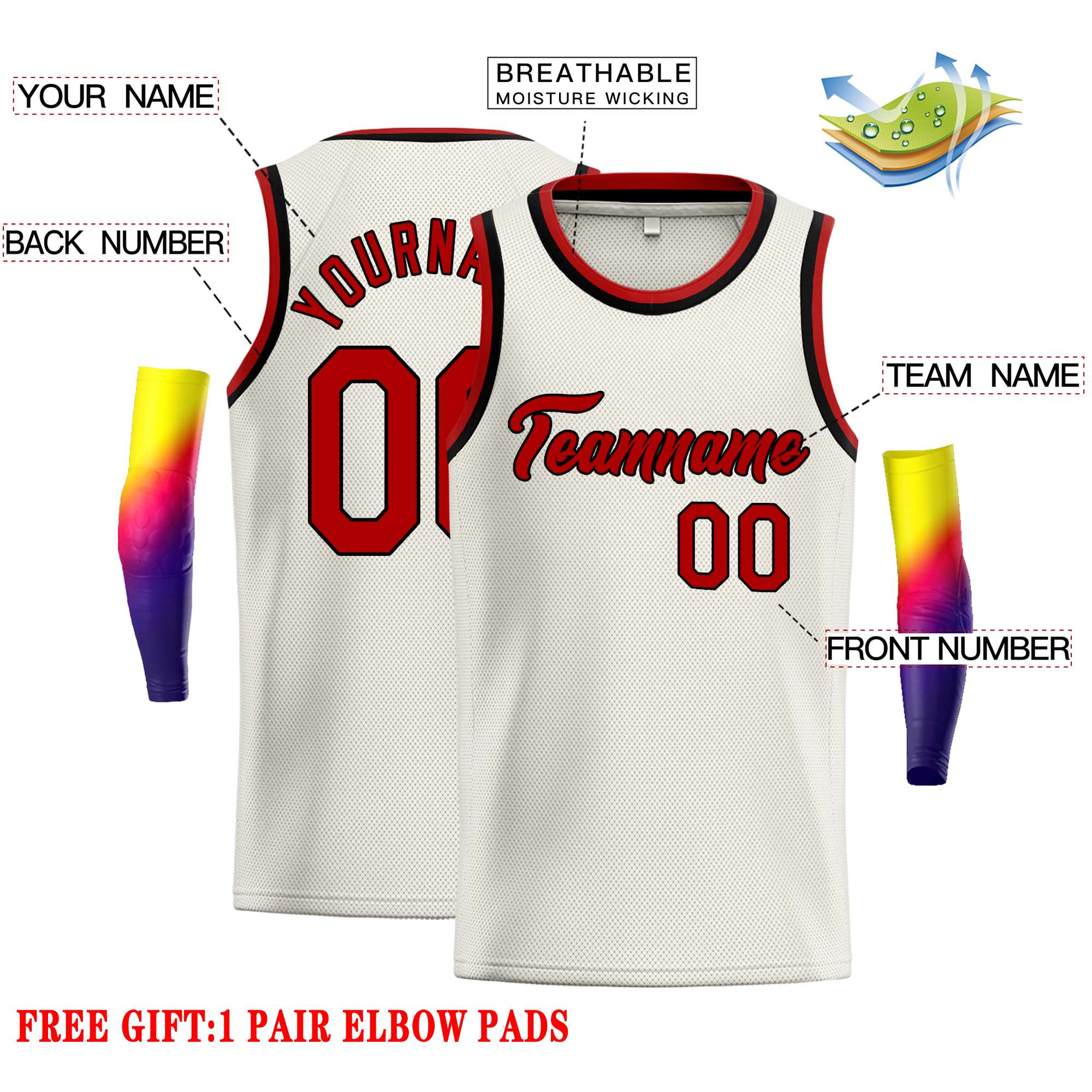 Custom Cream Red-Black Classic Tops Casual Basketball Jersey