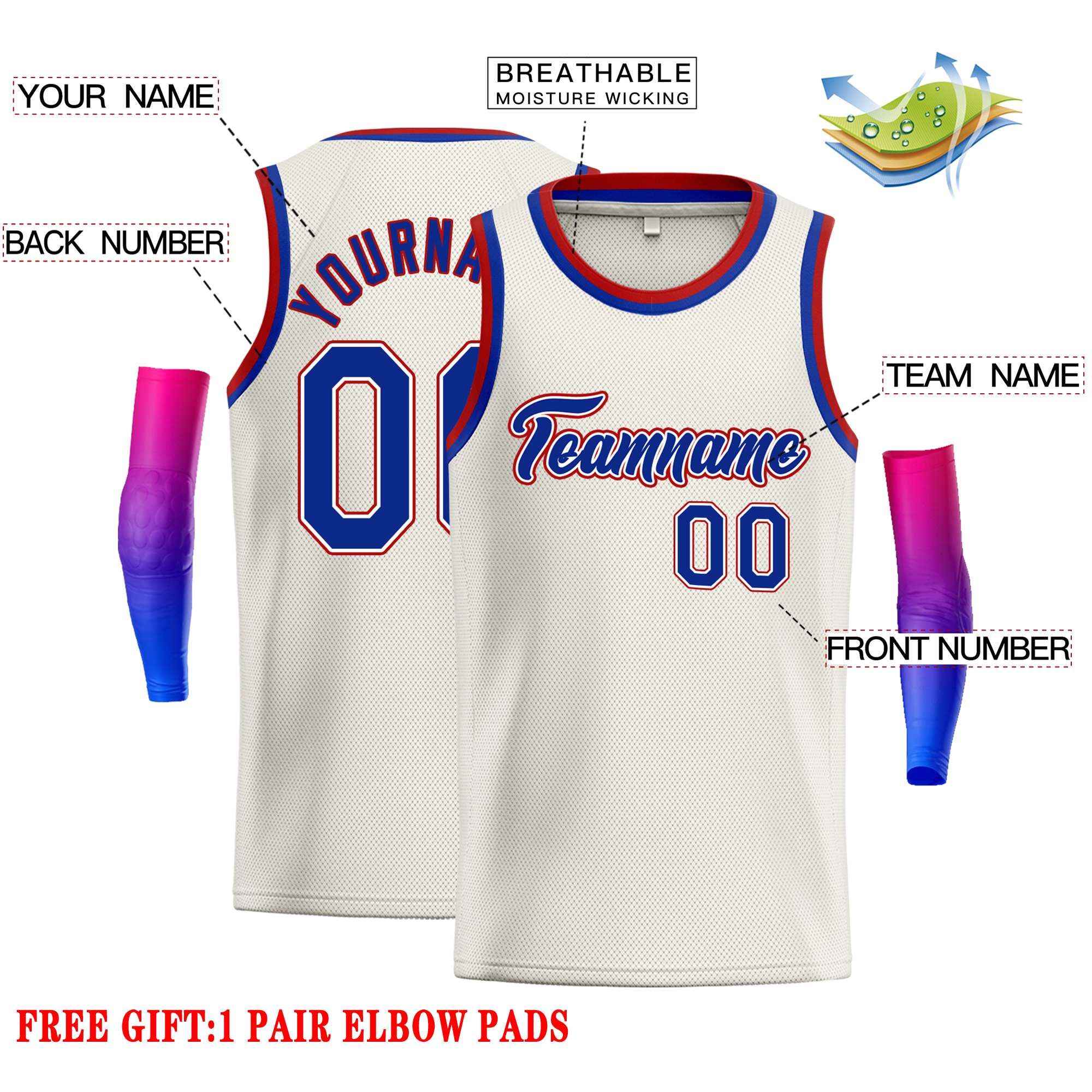 Custom Cream Royal-Red Classic Tops Casual Basketball Jersey