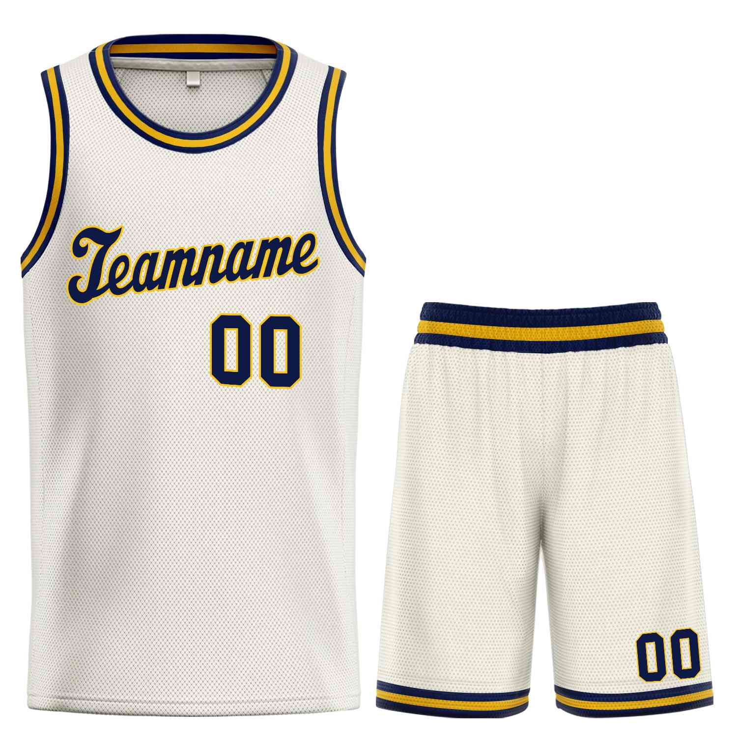 Custom Cream Navy-Yellow Classic Sets Sports Uniform Basketball Jersey
