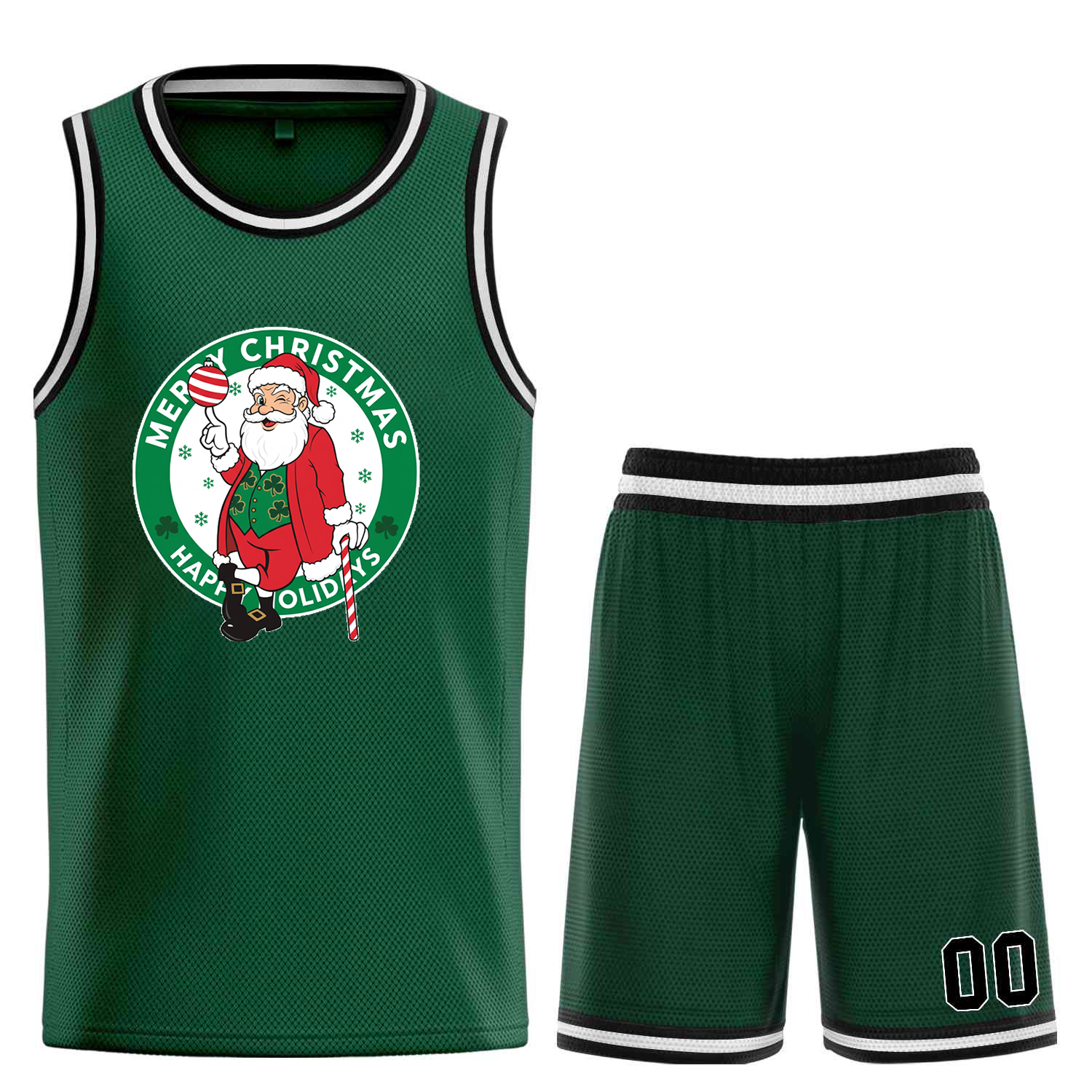 Custom Christmas Boston Hunter Green Black-White Classic Sets Curved Basketball Jersey