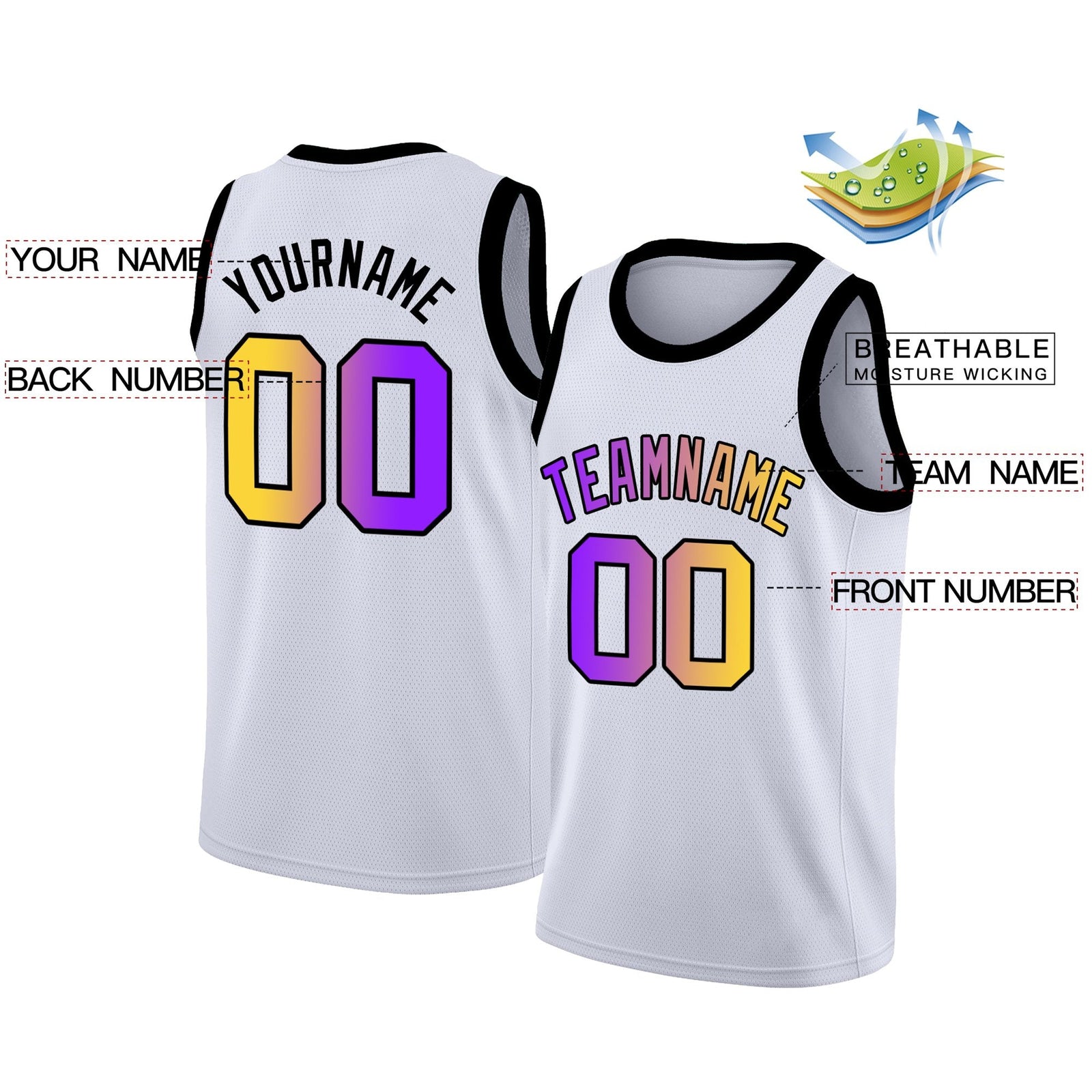 Custom White Purple-Black Gradient Fashion Tops Basketball Jersey