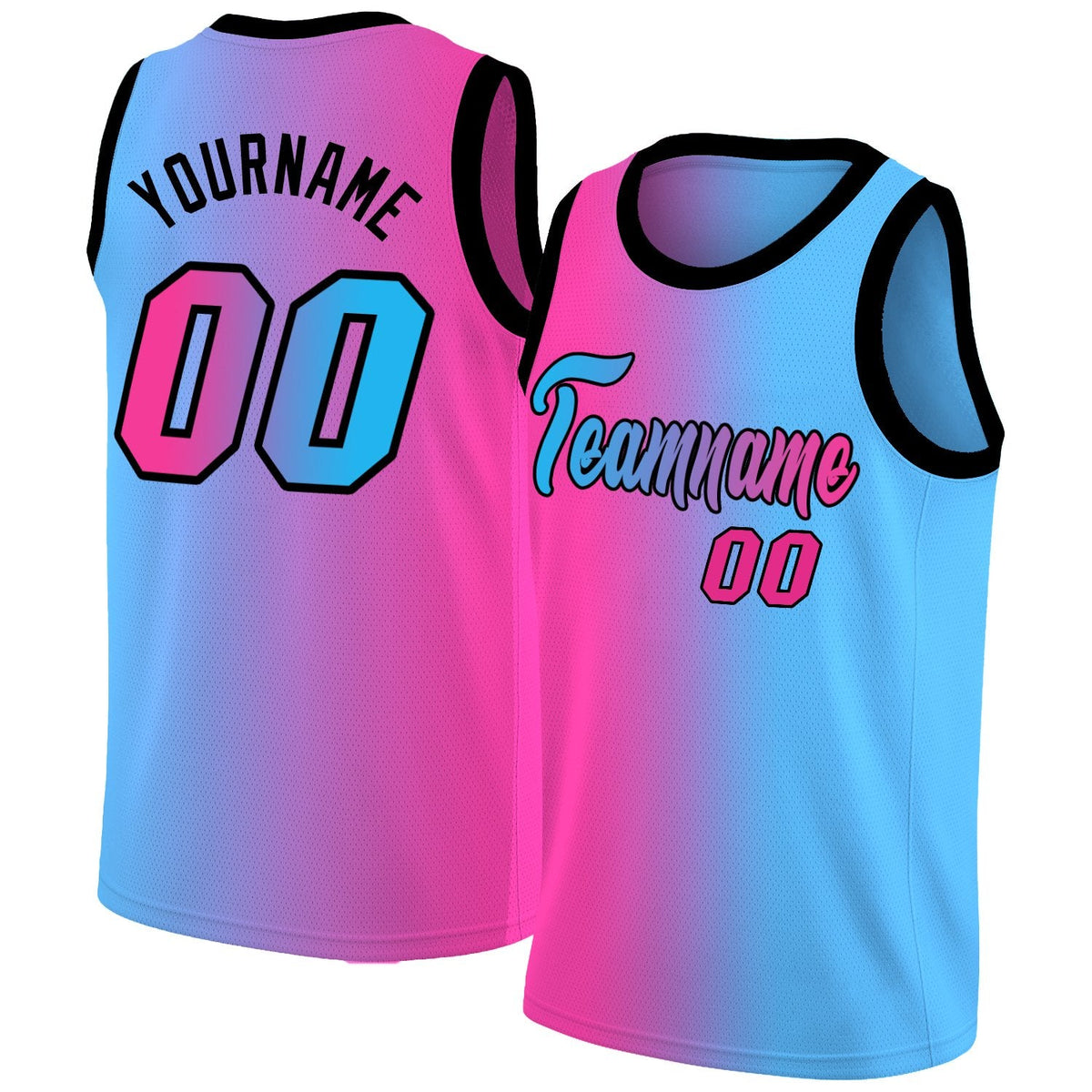 Custom Pink Black-Light Blue Gradient Fashion Tops Basketball Jersey