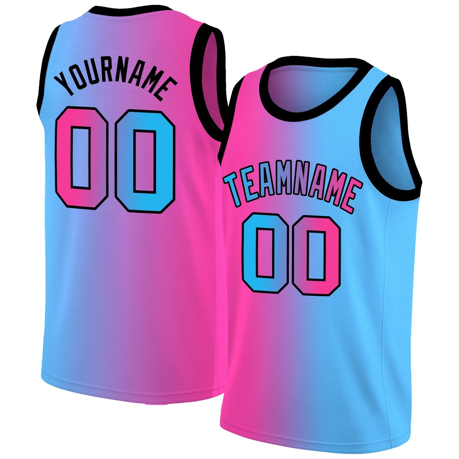 Custom Pink Black-Light Blue Gradient Fashion Tops Basketball Jersey