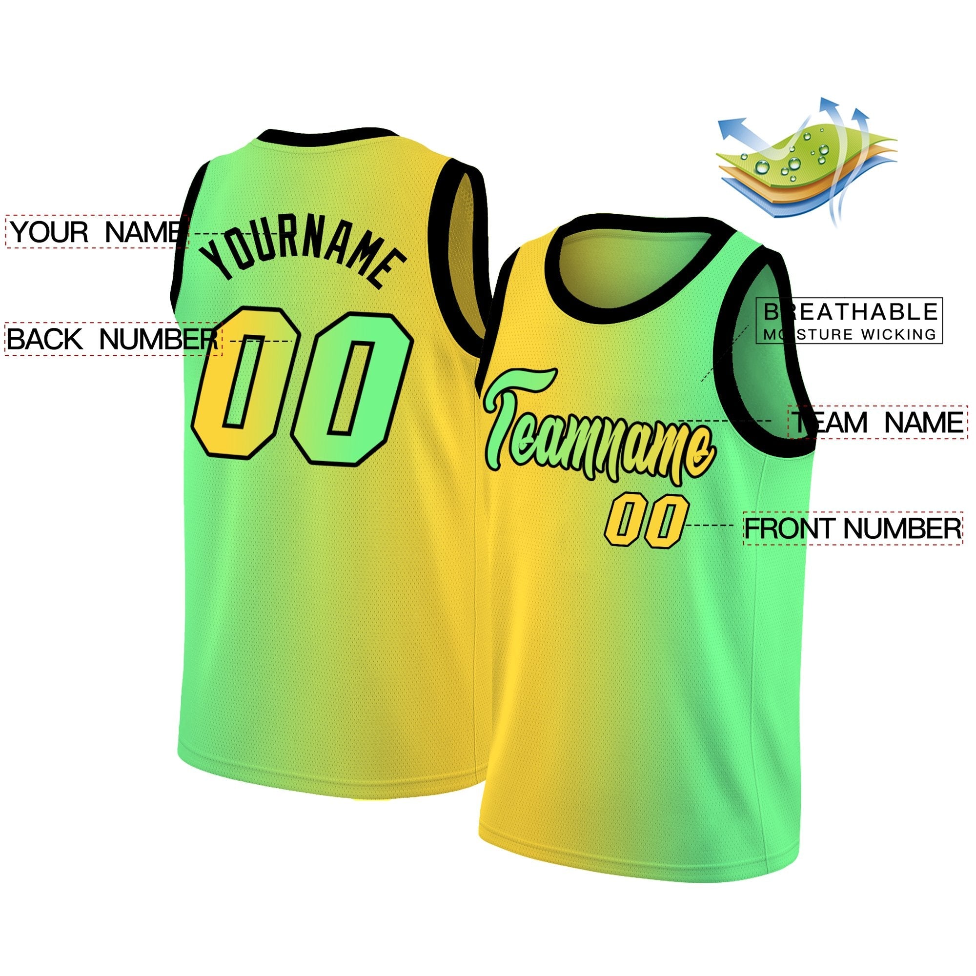 Custom Yellow Neon Green Gradient Fashion Tops Basketball Jersey