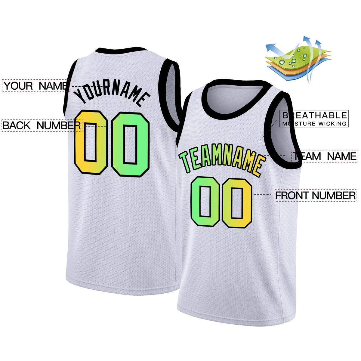 Custom White Black  Gradient Fashion Tops Basketball Jersey