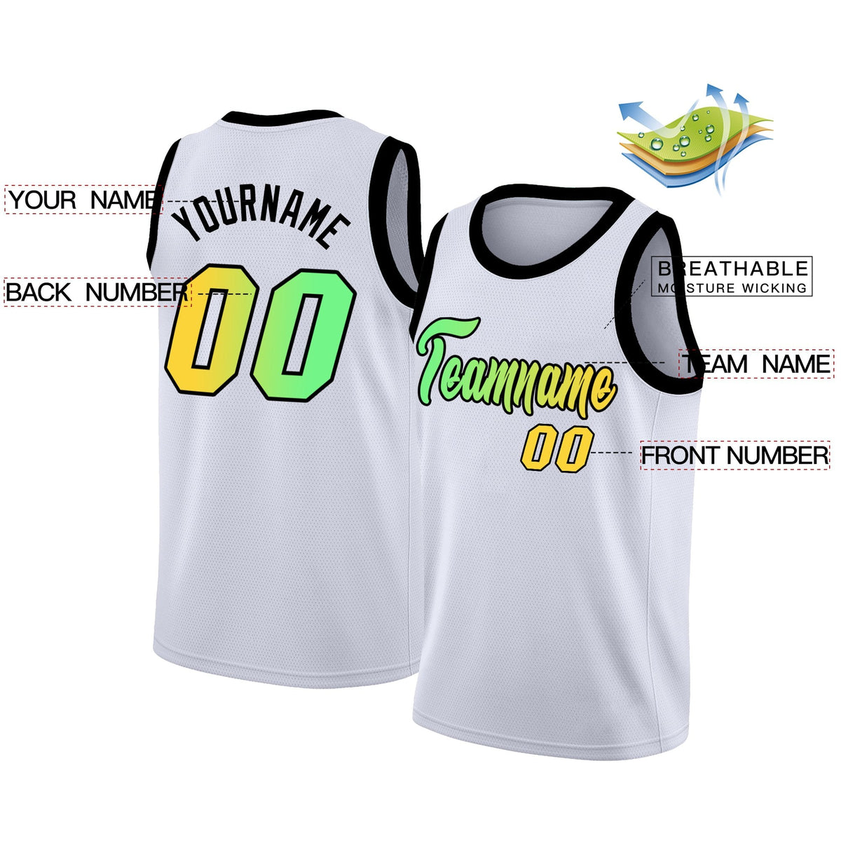 Custom White Yelow-Black Gradient Fashion Tops Basketball Jersey