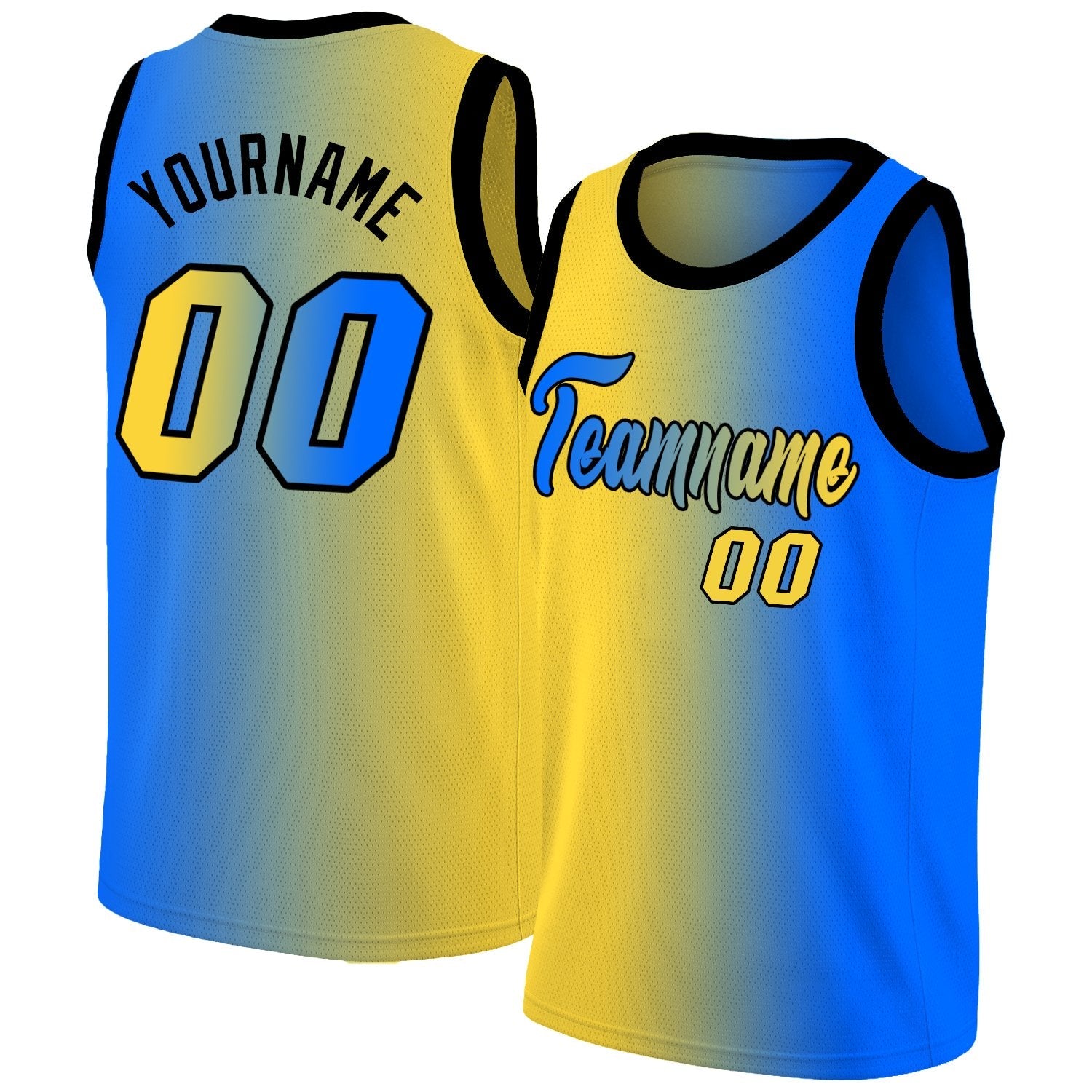 Custom Blue Yellow-Black Gradient Fashion Tops Basketball Jersey