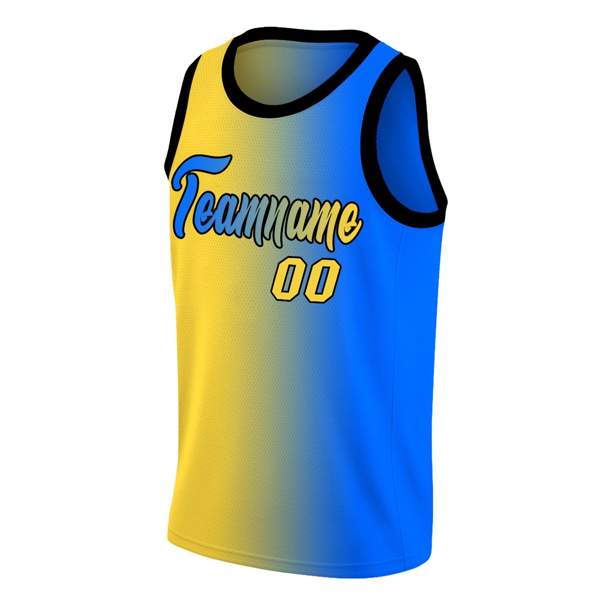 Custom Blue Yellow-Black Gradient Fashion Tops Basketball Jersey