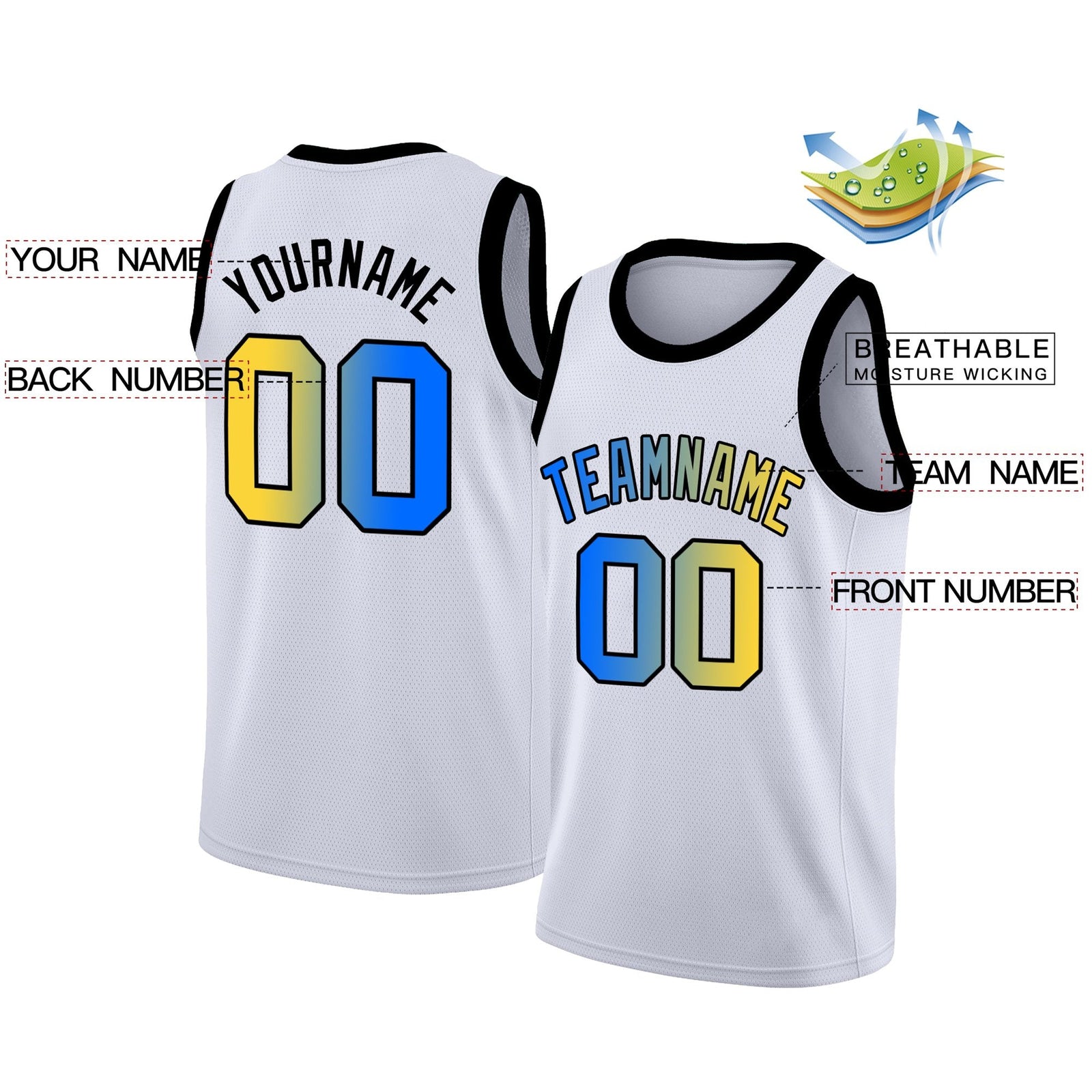 Custom White Yellow-Black Gradient Fashion Tops Basketball Jersey