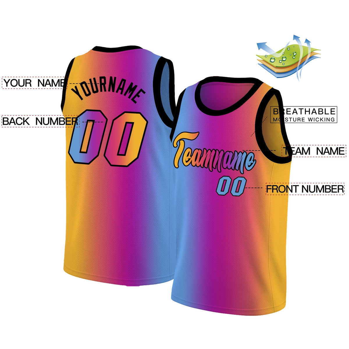 Custom Yellow Purple-Blue Gradient Fashion Tops Basketball Jersey