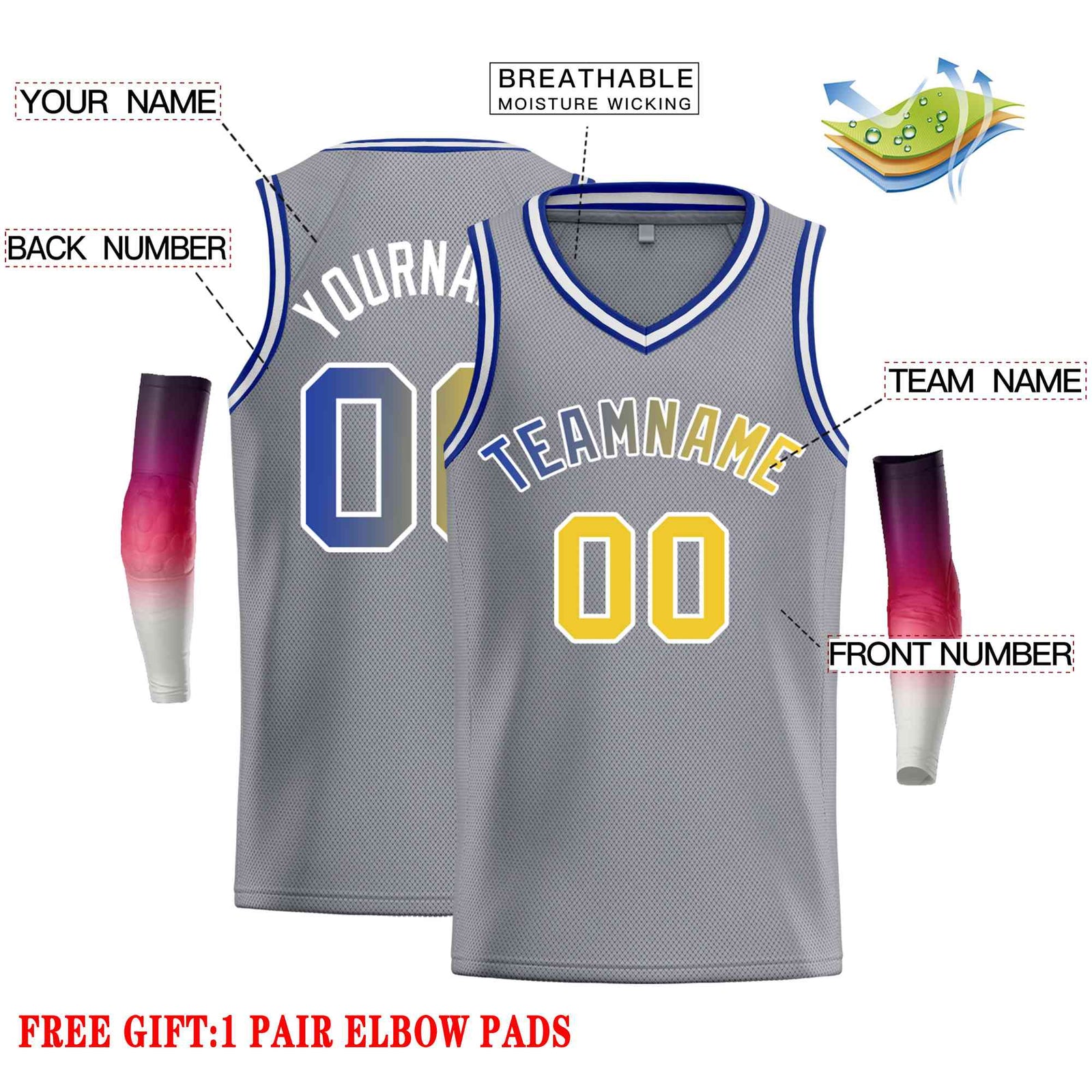 Custom Dark Gray Yellow-Royal Classic Tops Men Casual Basketball Jersey