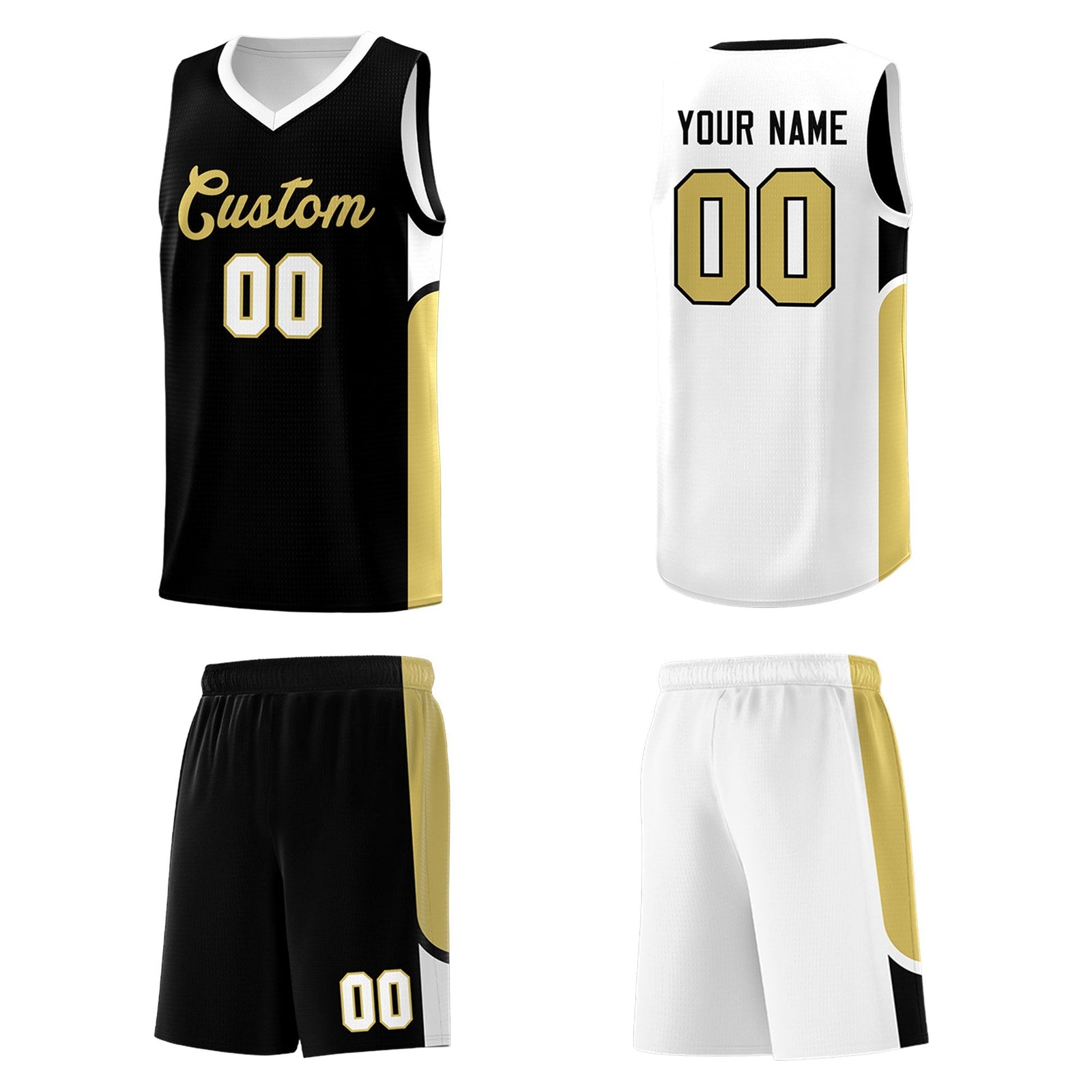 Custom Black White Side U-shaped Patttern Double Side Sports Uniform Basketball Jersey