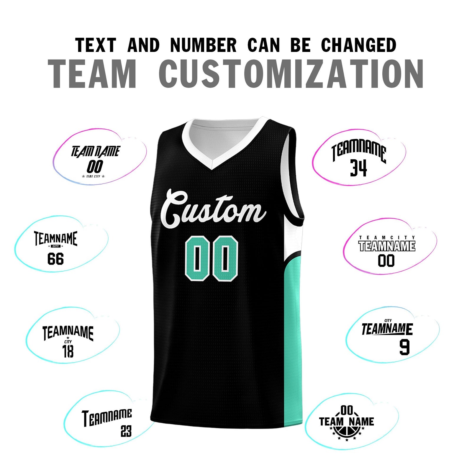 Custom Black White Side U-shaped Patttern Double Side Sports Uniform Basketball Jersey