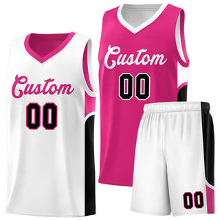 Custom Pink White Side U-shaped Patttern Double Side Sports Uniform Basketball Jersey - Style 1