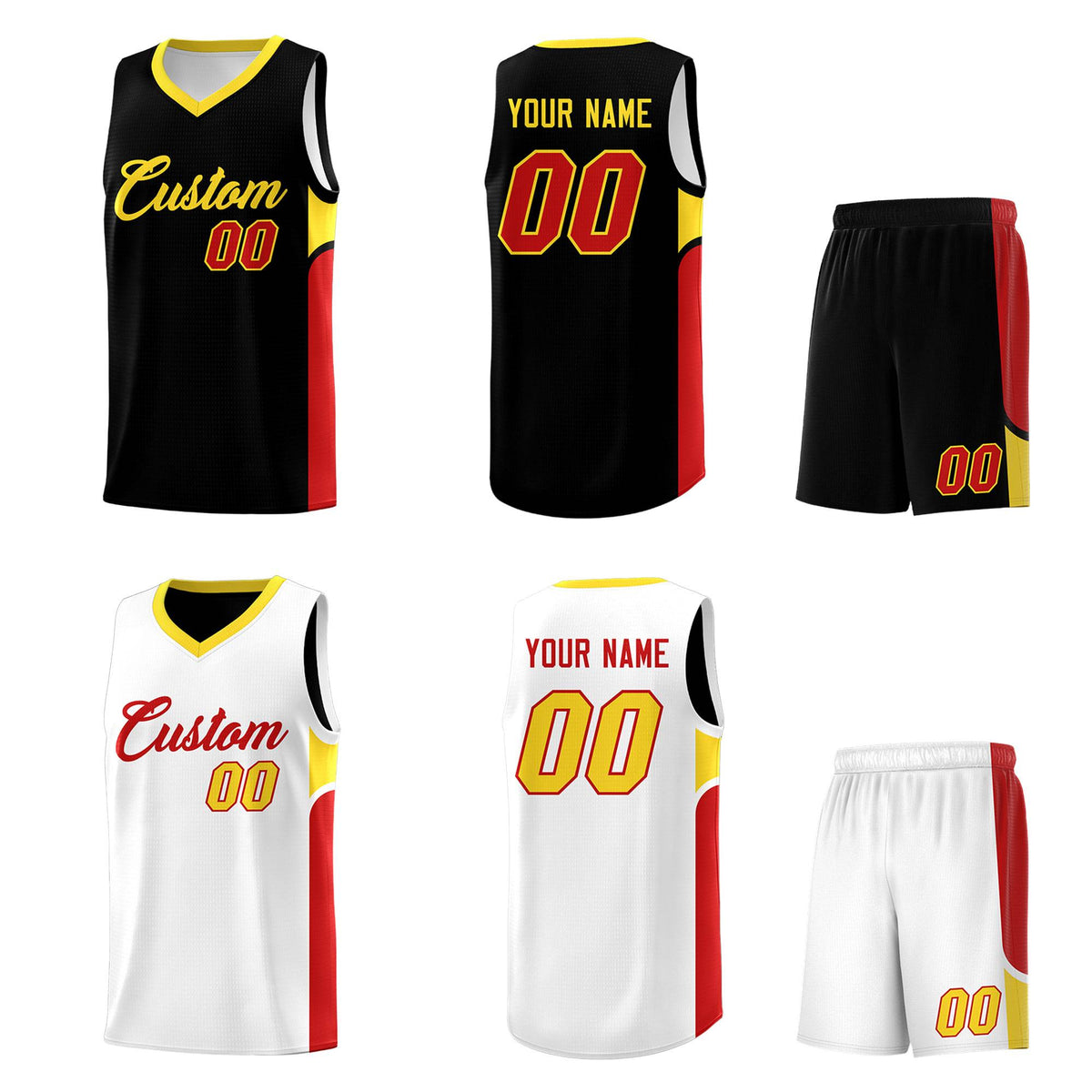 Custom Black White Side U-shaped Patttern Double Side Sports Uniform Basketball Jersey