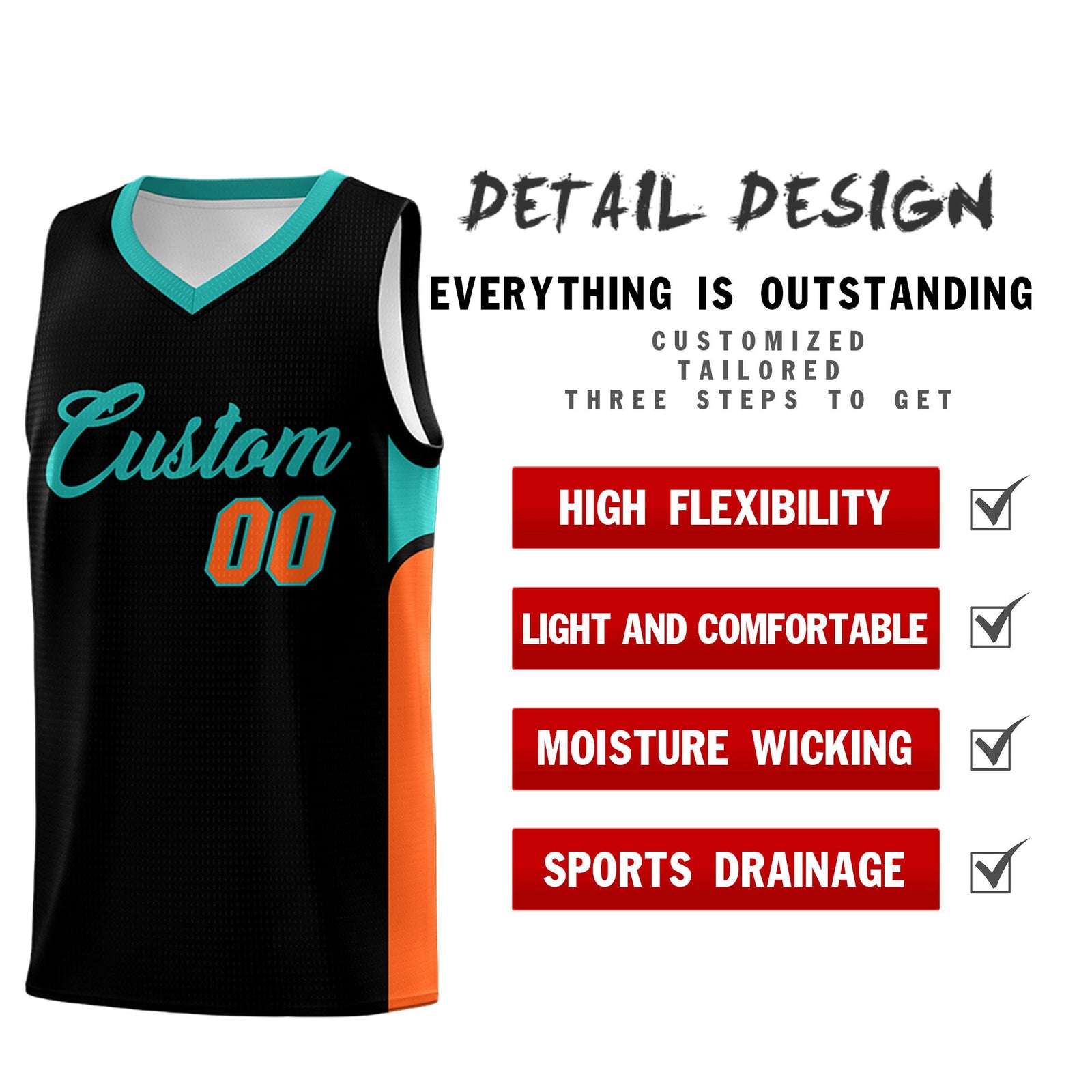 Custom Black White Side U-shaped Patttern Double Side Sports Uniform Basketball Jersey