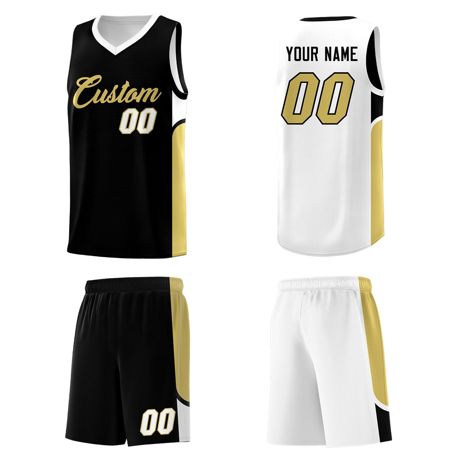 Custom Black White Side U-shaped Patttern Double Side Sports Uniform Basketball Jersey