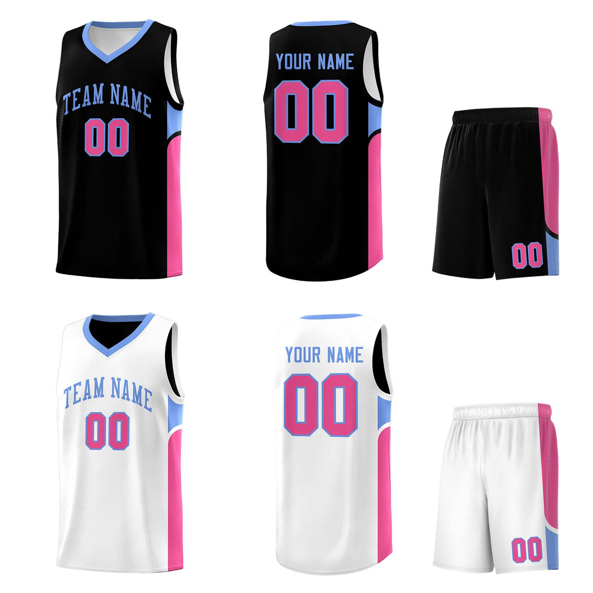 Custom Black White Side U-shaped Patttern Double Side Sports Uniform Basketball Jersey