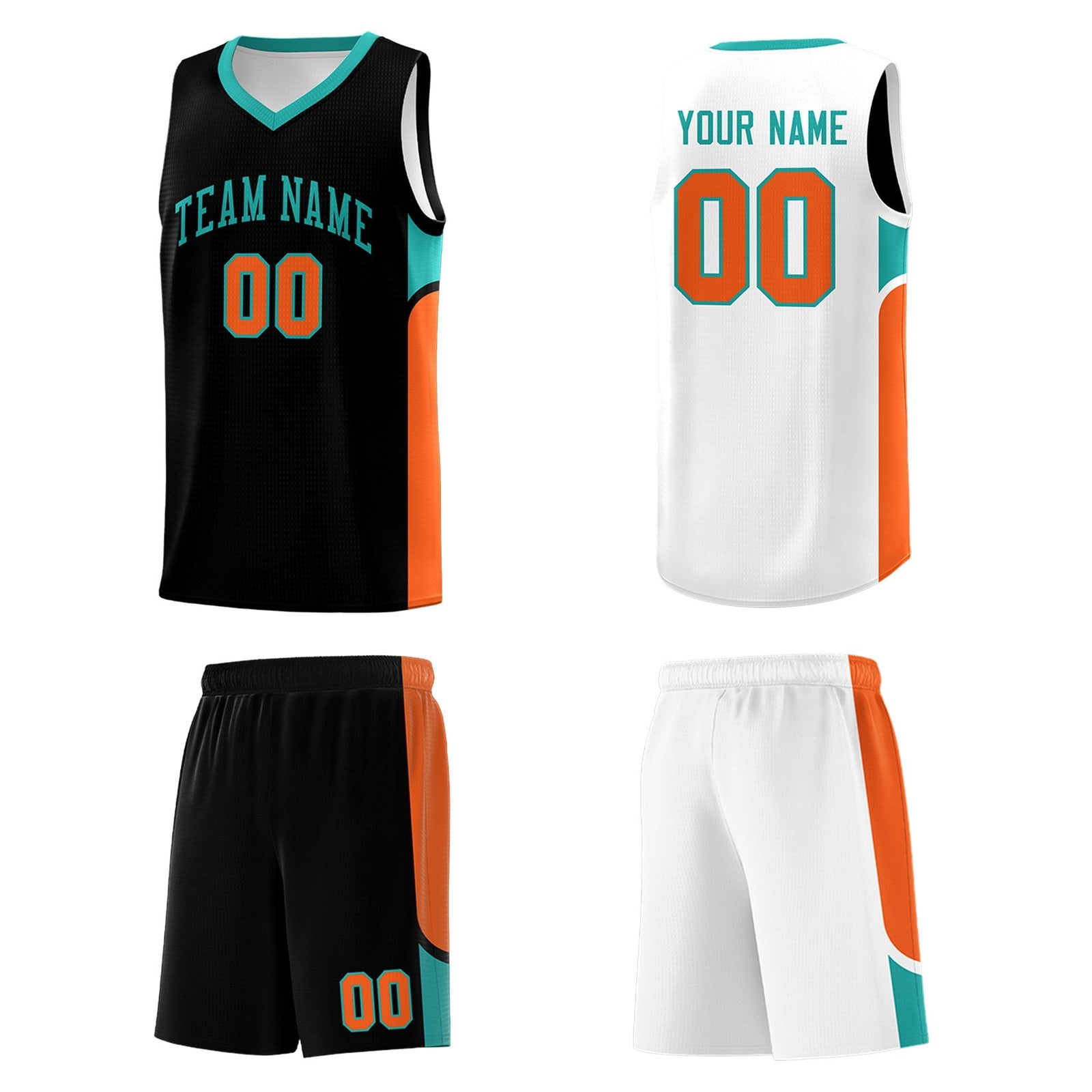 Custom Black White Side U-shaped Patttern Double Side Sports Uniform Basketball Jersey