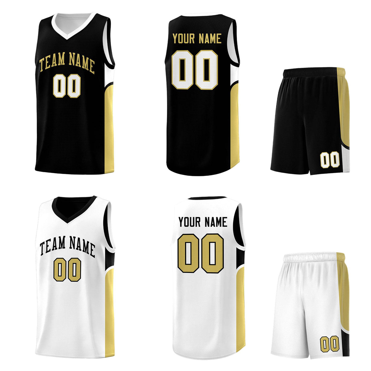 Custom Black White Side U-shaped Patttern Double Side Sports Uniform Basketball Jersey