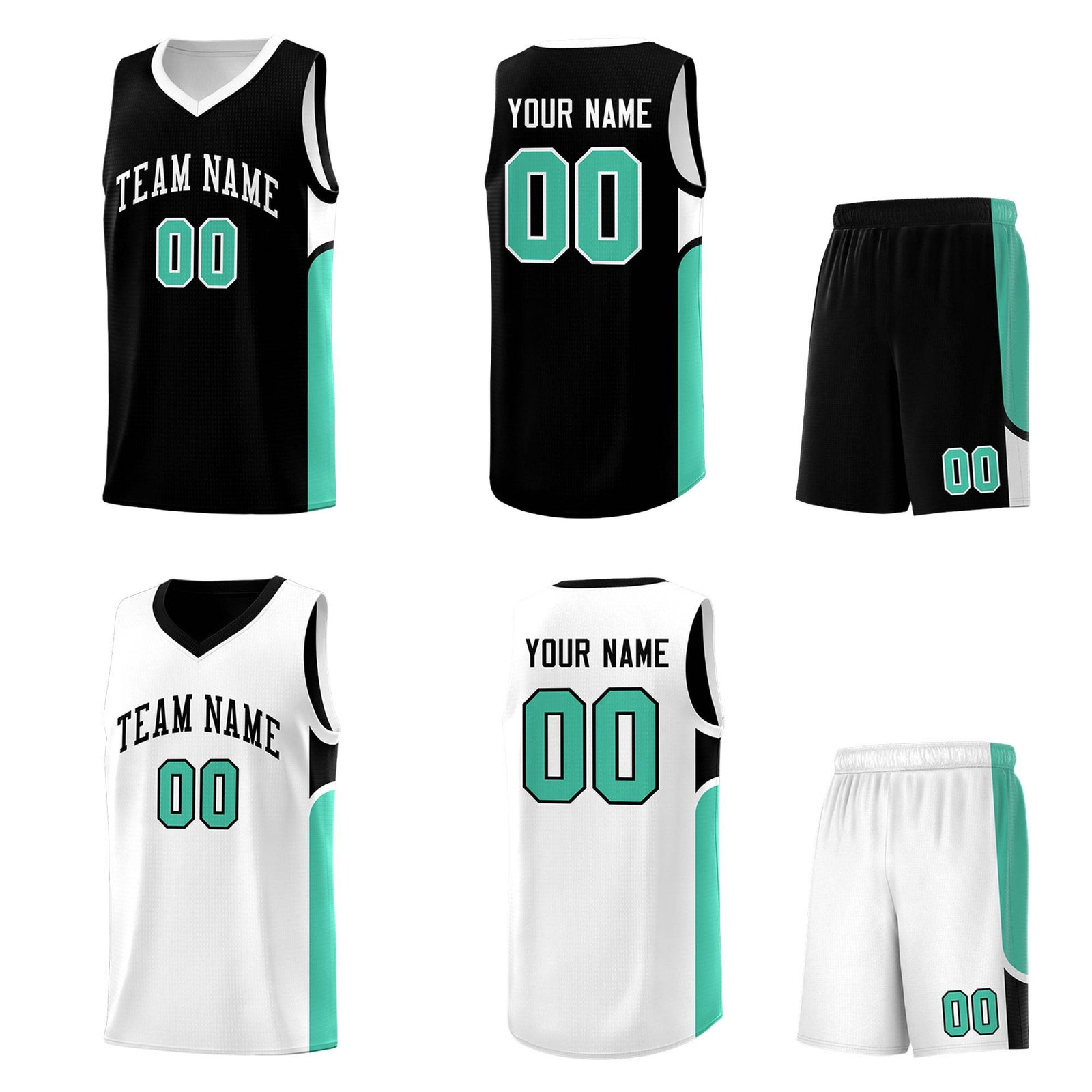 Custom Black White Side U-shaped Patttern Double Side Sports Uniform Basketball Jersey