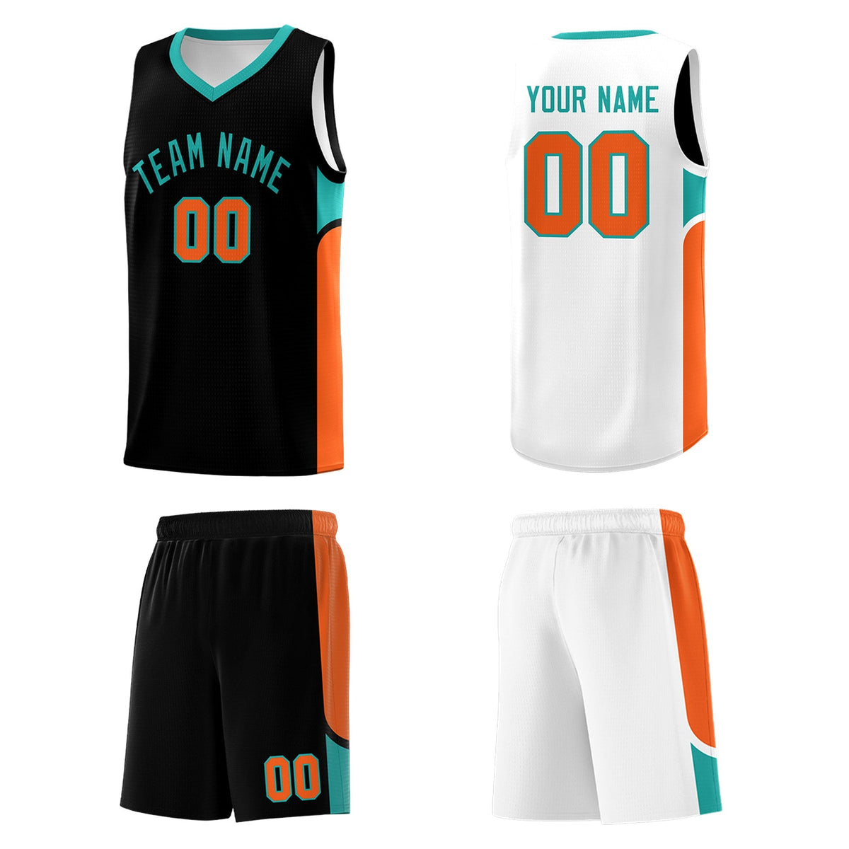 Custom Black White Side U-shaped Patttern Double Side Sports Uniform Basketball Jersey