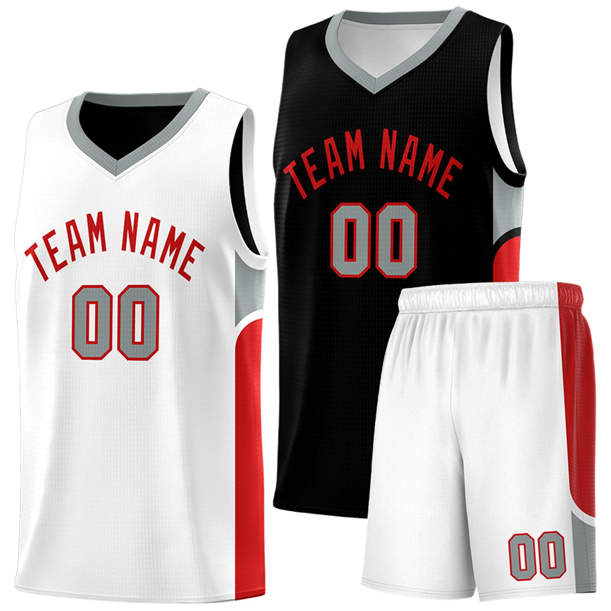 Custom Black White Side U-shaped Patttern Double Side Sports Uniform Basketball Jersey