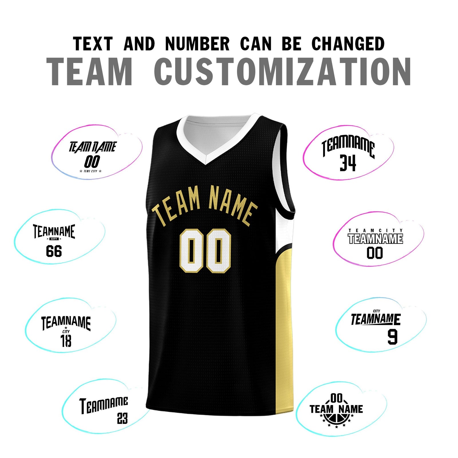 Custom Black White Side U-shaped Patttern Double Side Sports Uniform Basketball Jersey