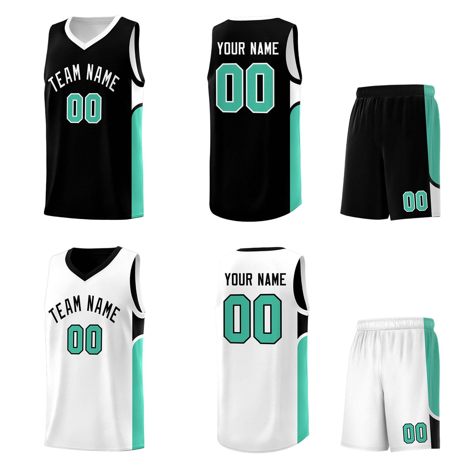 Custom Black White Side U-shaped Patttern Double Side Sports Uniform Basketball Jersey