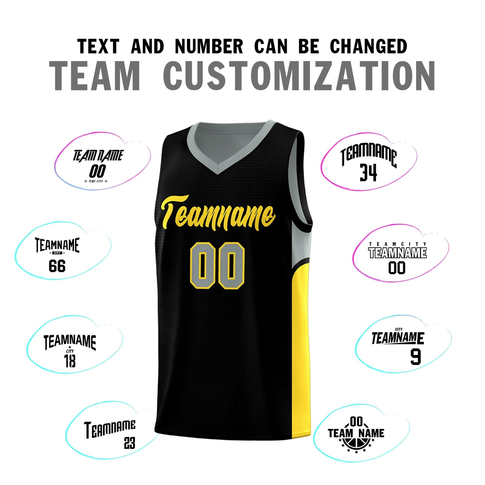 Custom Black Gray Side U-shaped Patttern Double Side Sports Uniform Basketball Jersey