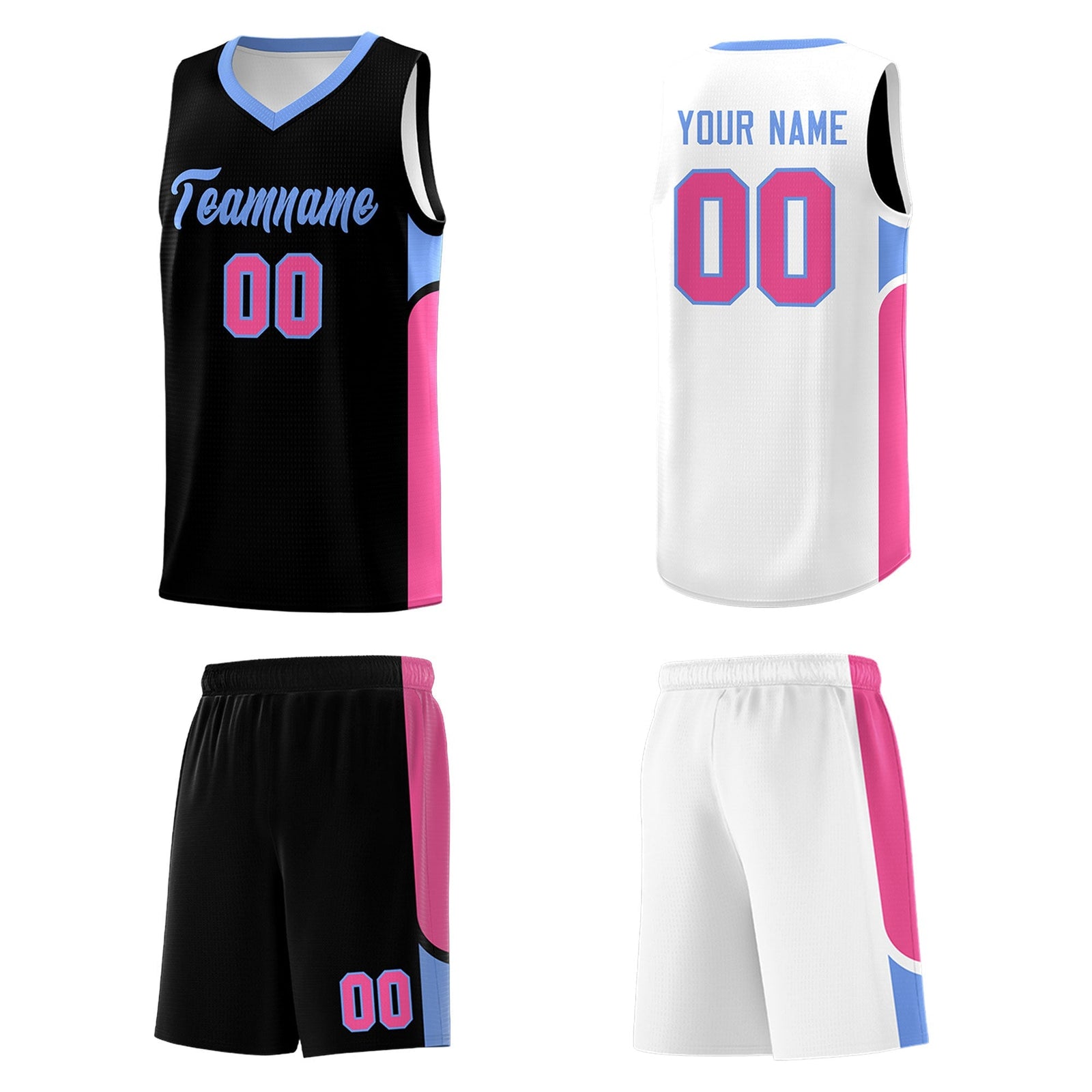 Custom Black White Side U-shaped Patttern Double Side Sports Uniform Basketball Jersey