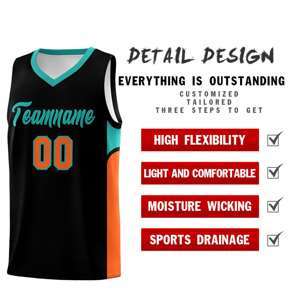 Custom Black White Side U-shaped Patttern Double Side Sports Uniform Basketball Jersey