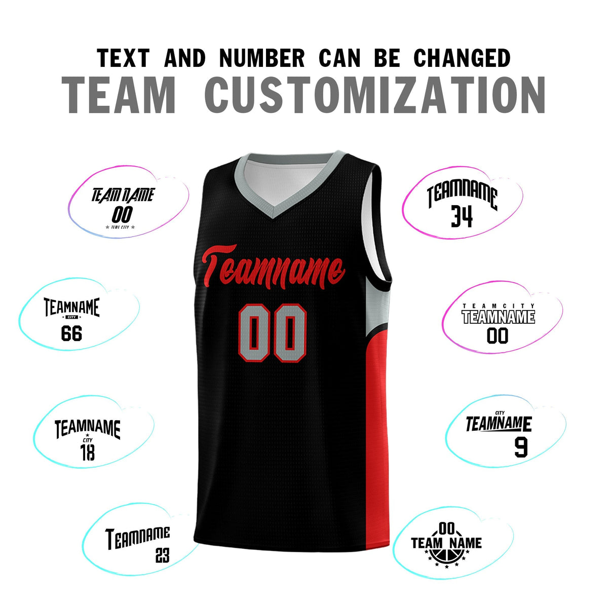 Custom Black White Side U-shaped Patttern Double Side Sports Uniform Basketball Jersey