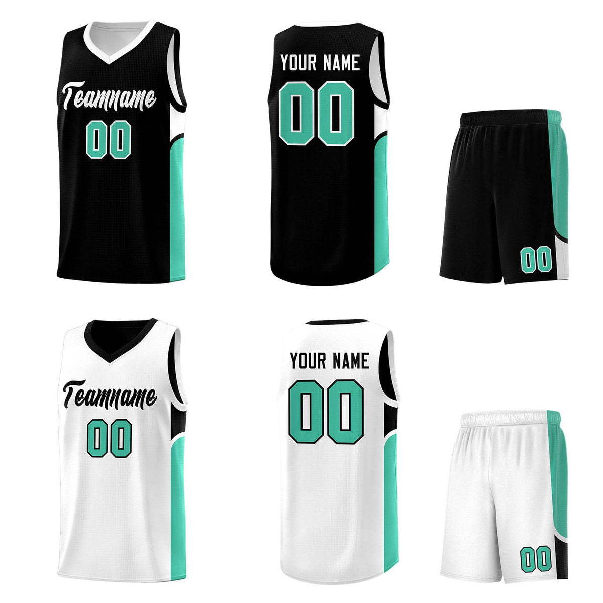 Custom Black White Side U-shaped Patttern Double Side Sports Uniform Basketball Jersey