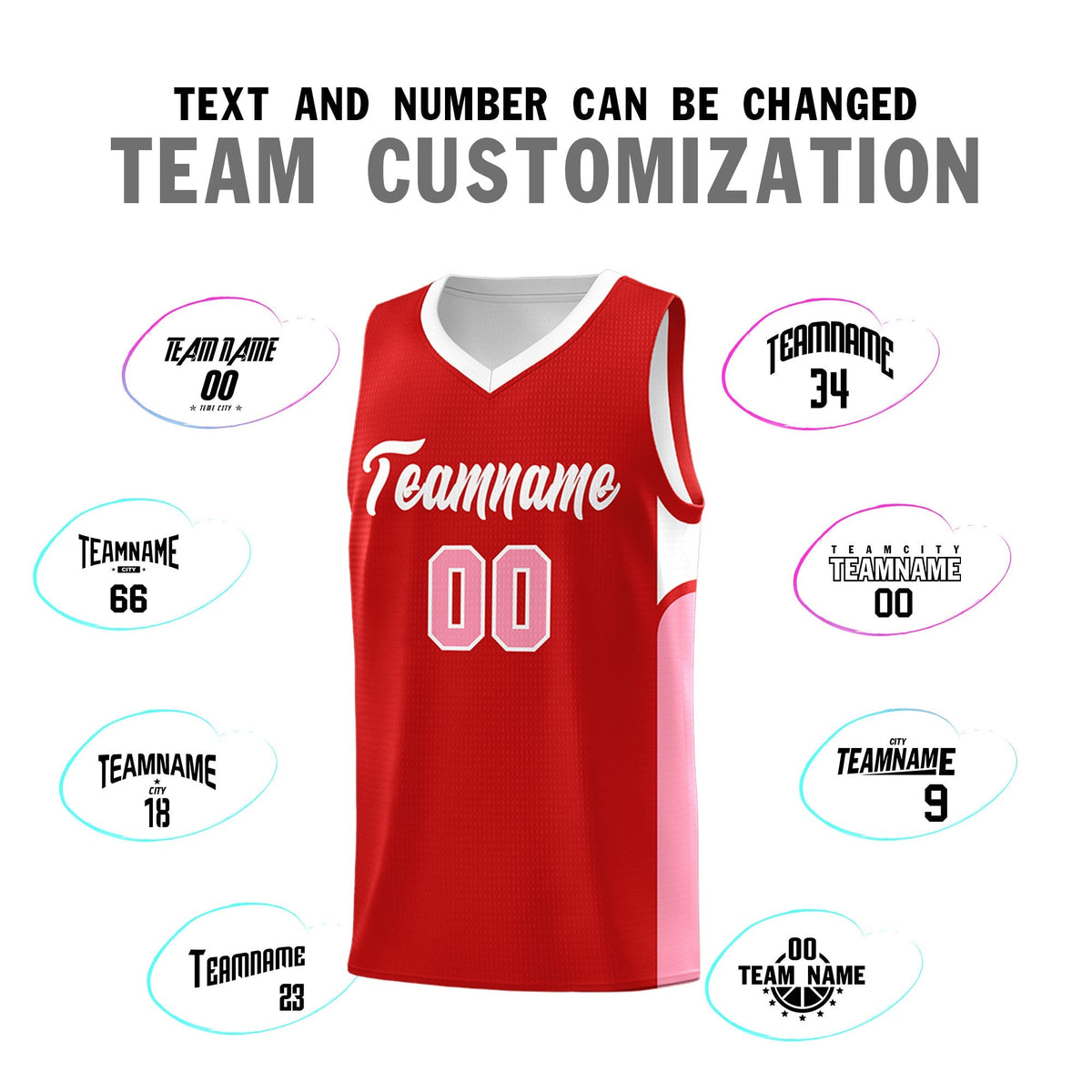 Custom Red White Side U-shaped Patttern Double Side Sports Uniform Basketball Jersey