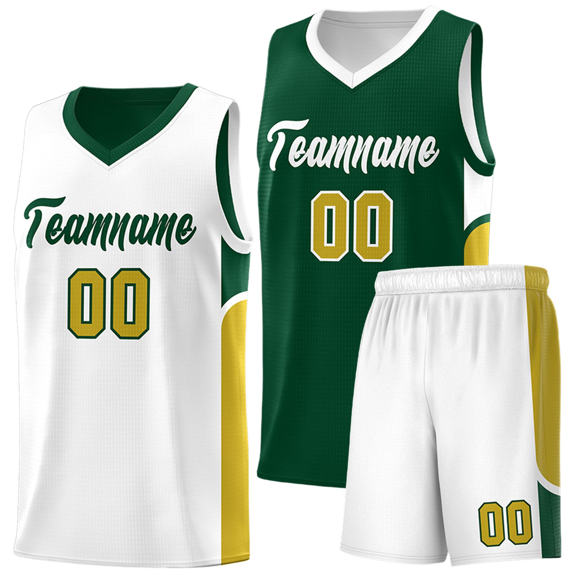 Custom Green White Side U-shaped Patttern Double Side Sports Uniform Basketball Jersey