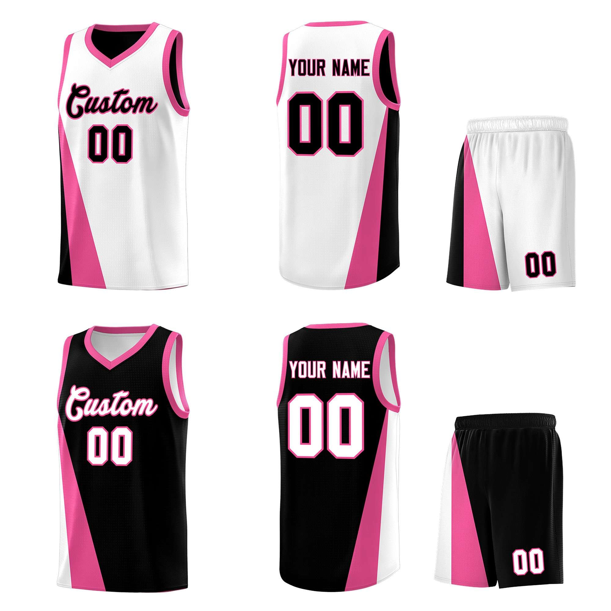 Custom White Black Slanting Two Lines Color Block Sports Uniform Basketball Jersey