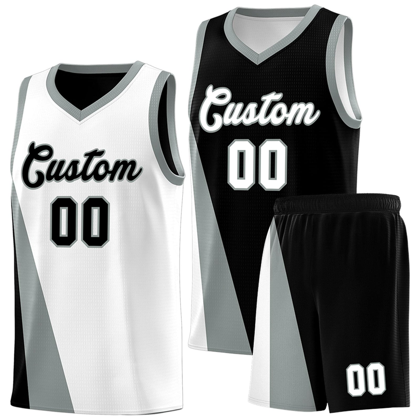 Custom White Black Slanting Two Lines Color Block Sports Uniform Basketball Jersey