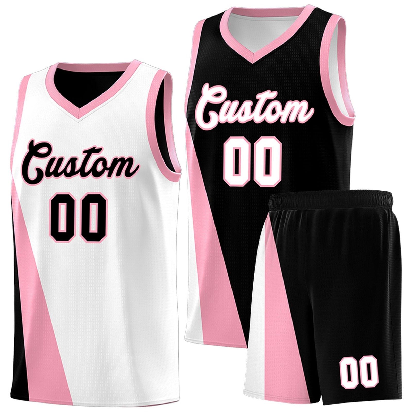 Custom White Black Slanting Two Lines Color Block Sports Uniform Basketball Jersey