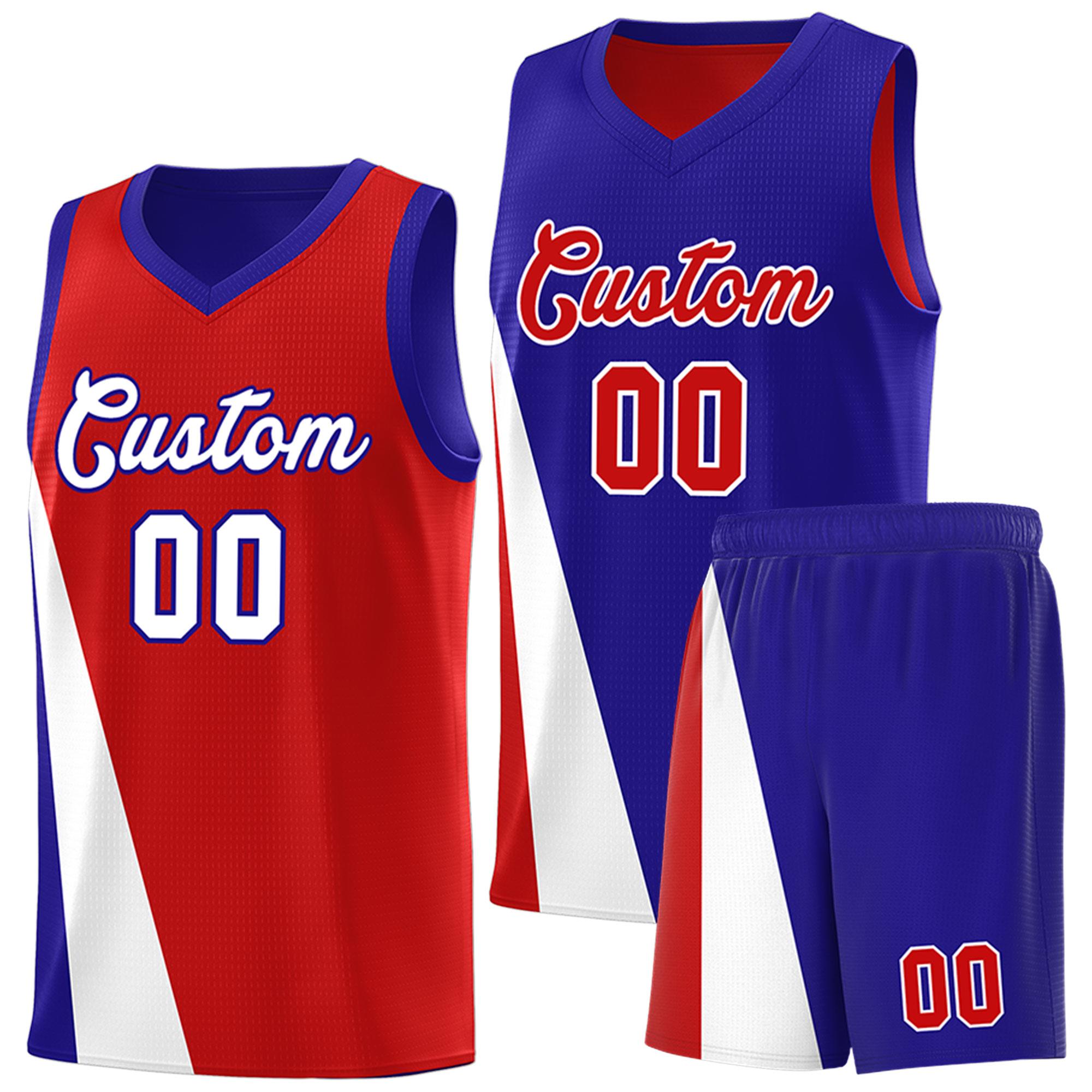 Custom Red Royal Slanting Two Lines Color Block Sports Uniform Basketball Jersey