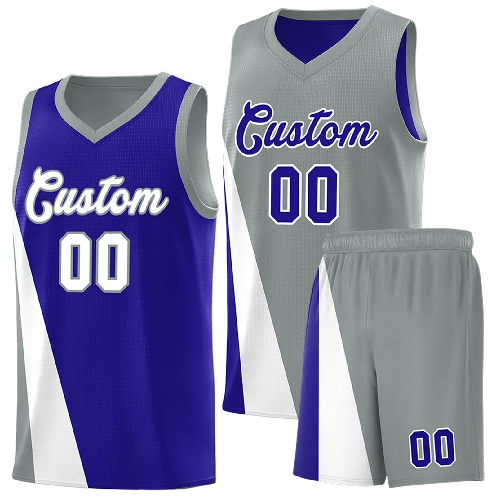 Custom Royal Gray Slanting Two Lines Color Block Sports Uniform Basketball Jersey
