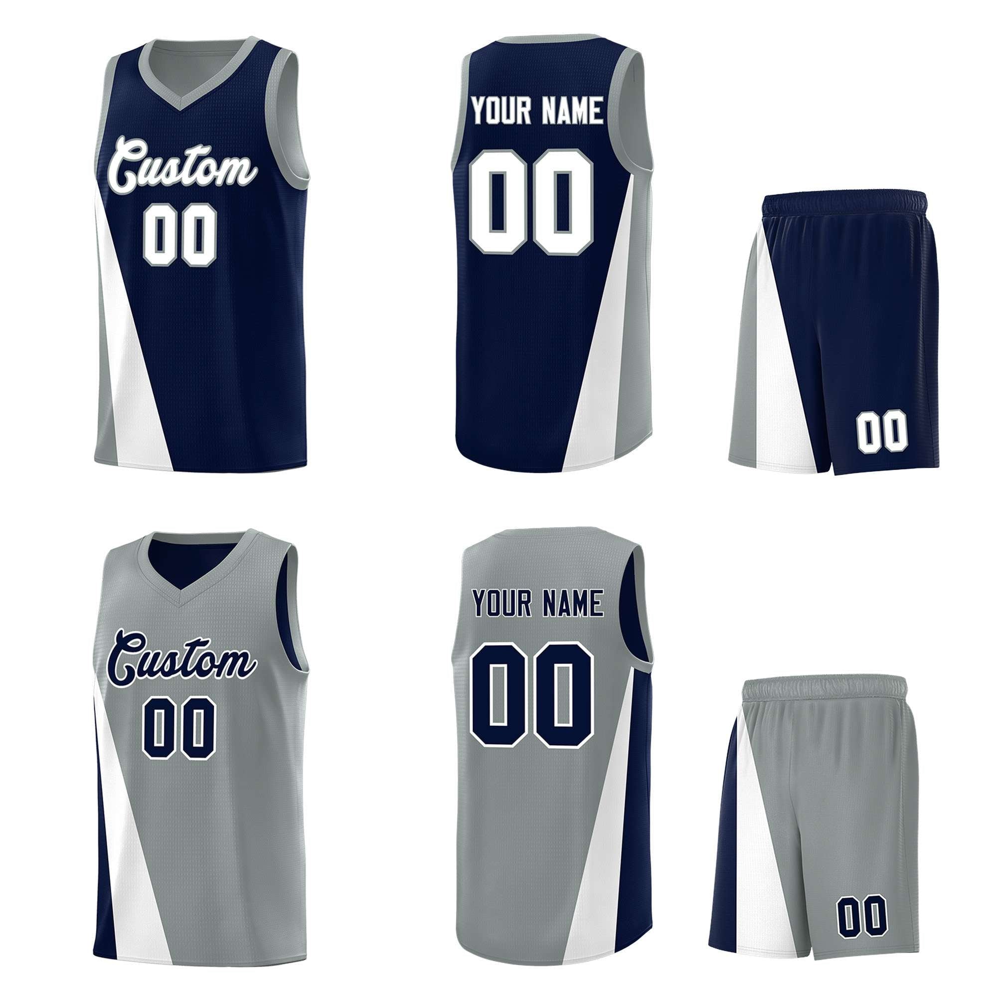 Custom Navy Gray Slanting Two Lines Color Block Sports Uniform Basketball Jersey